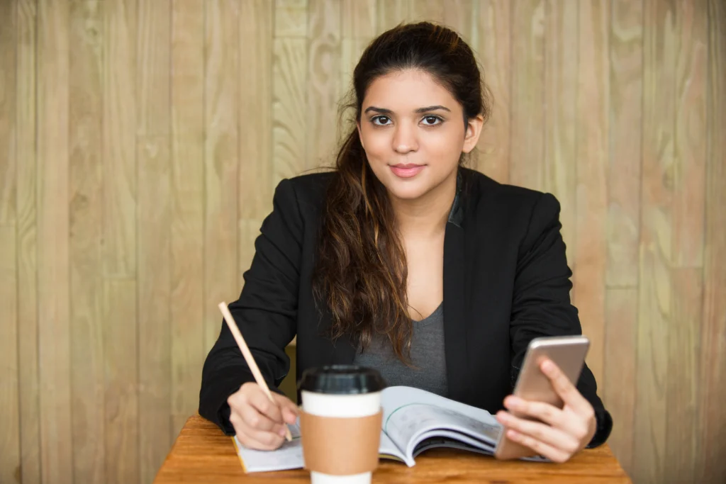 Confident Working Woman with Natural Makeup